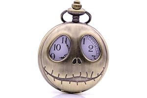 Ddjbdb Quartz Pocket Watch with Necklace Chain, Hollow Nightmare Christmas Design Mens Pocket Watches,Gift for Kids Men Boys Son Grandson with Box Black…