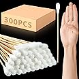 Zhehao 300 Pcs 8 Inch Large Cotton Swabs with Bamboo Handle Oversized Extra Long Cotton Tipped Applicators with Large 1/2" Diameter Ear Swabs for Wound Cleaning, Makeup