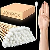 Zhehao 300 Pcs 8 Inch Large Cotton Swabs with Bamboo Handle Oversized Extra Long Cotton Tipped Applicators with Large 1/2" Diameter Ear Swabs for Wound Cleaning, Makeup