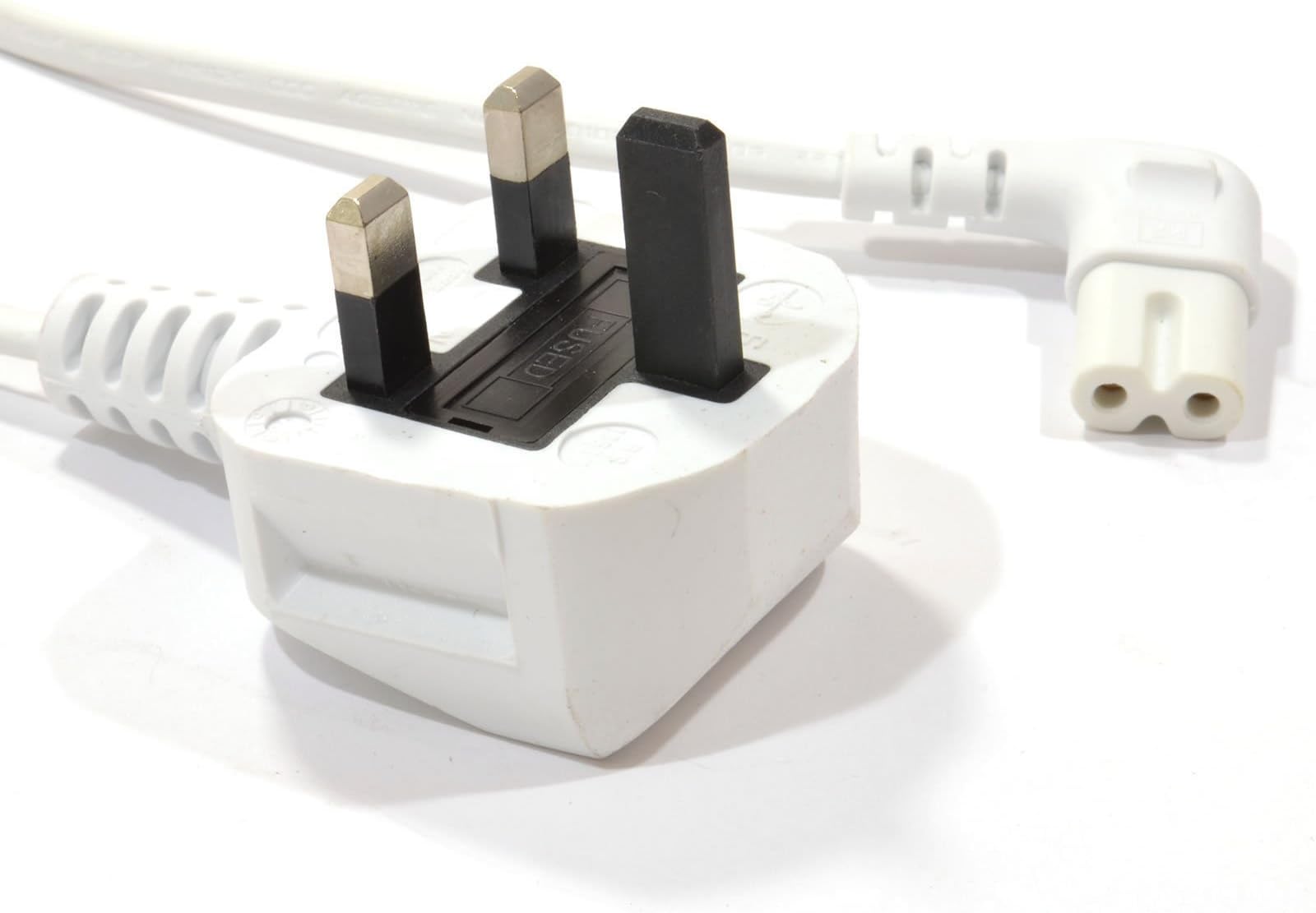 0.5m Power Cord UK Plug to Right Angle Figure 8 Lead Cable C7 WHITE [008095]