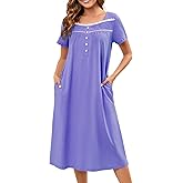 Bloggerlove 100% Cotton Nightgowns for Women Embroidery Pleated Button House Dress Long Moomoo Nightgown with Pockets
