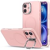 ESR for iPhone 16 Case, Silicone Case with Stand, Compatible with, Military-Grade Protection, Built-in Camera Stash Stand, Magnetic Phone Case for iPhone 16, Cloud Series, Pink