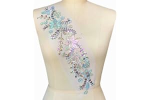 SUCCI SHAN Pure Handmade 10x42cm Bright Crystal Patches Sew-on Rhinestones Applique Aesigns with Stones Sequins Beads DIY for Wedding Dress Decor Accessory Belt Waist Decoration (AB)