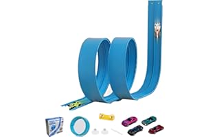 XUSIJAKQ1 Hot Wheel Circuit de course avec ventouses pliables et pratiques Comprend 4 petites voitures Flexible Course Flexib