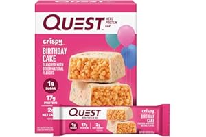 Quest Nutrition Crispy Birthday Cake Hero Protein Bar, 17g Protein, 1g Sugar, 2g Net Carbs, Gluten Free Protein Snack, Keto Friendly, 4 Count