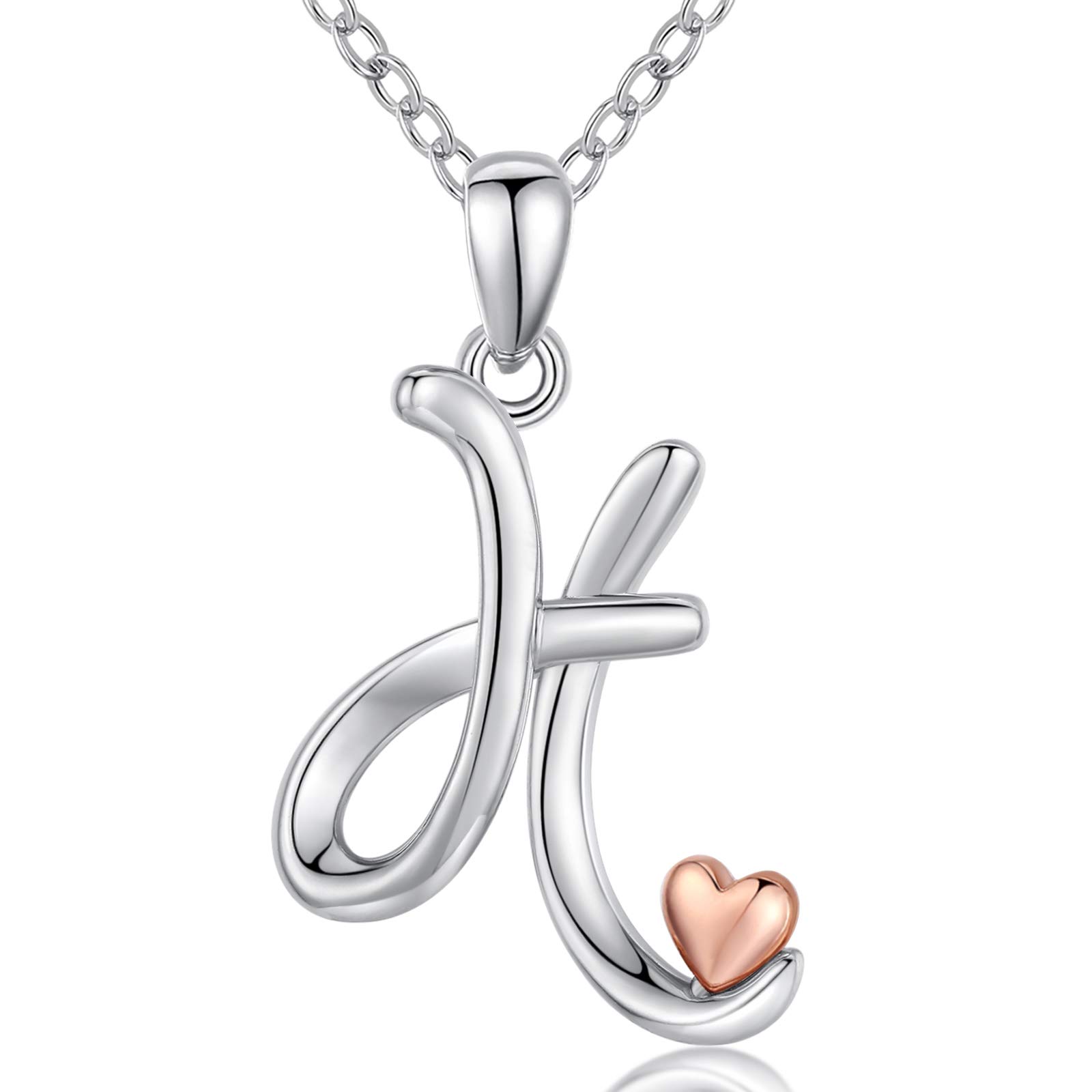 CELESTIA Initial Letter H and Heart Pendant Necklace for Women Girls Personalized 925 Sterling Silver Jewellery, 18" Chain — image 1