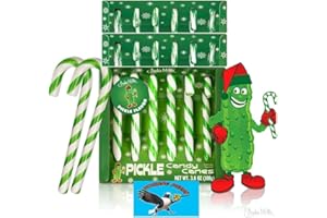Archie McPhee DILL PICKLE Flavored Christmas Holiday Candy Canes 18 COUNT - Stocking Stuffers Funny Novelty Weird Prank Gag Joke - Includes PITCHING PIGEON Brand Magnet