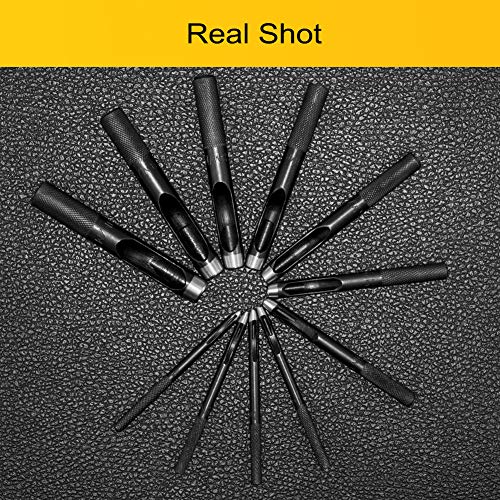 Togolo 11Pcs Round Steel Leather Hole Punch Set forWatch Band, Leather, Gasket Belt, Fabric, Canvas Clothes, Eyelet(1-10mm) Round Hollow Hole Punch Cutter Tool