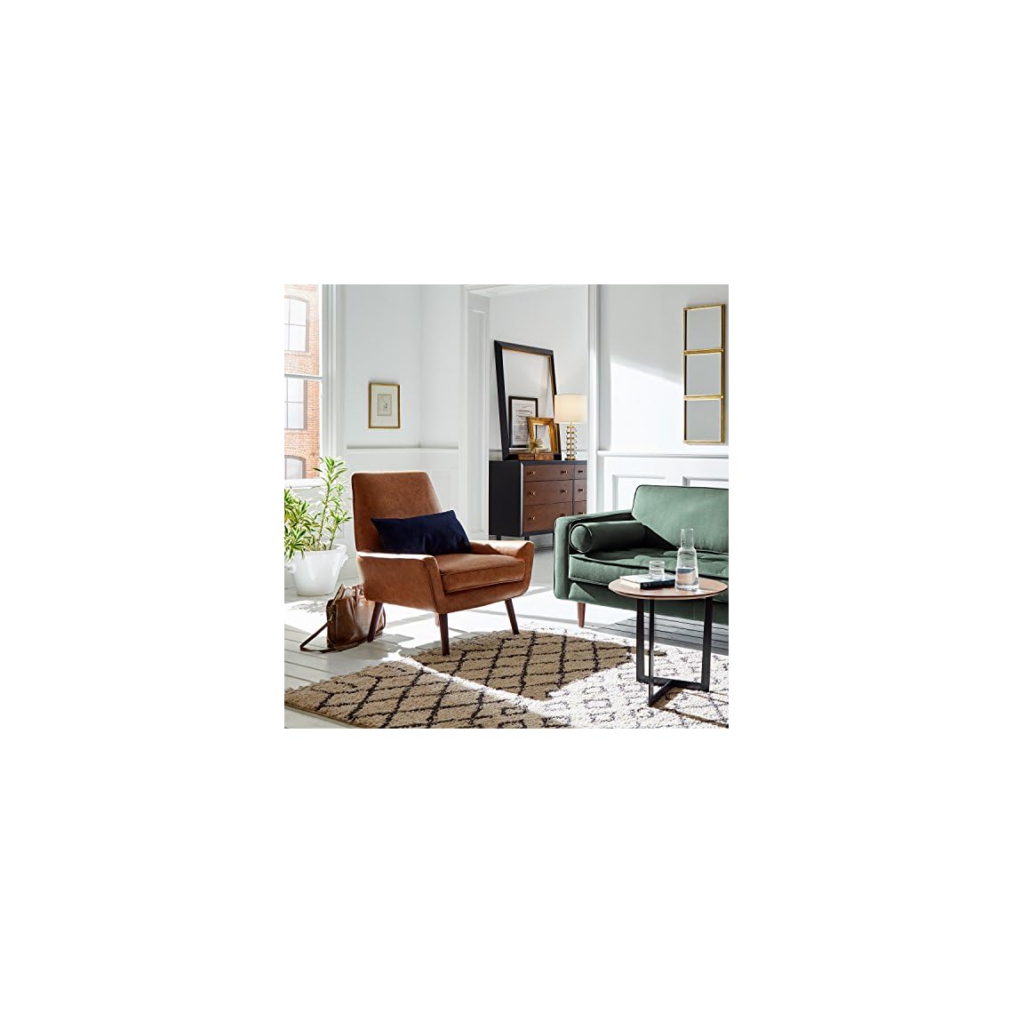 Amazon Brand Rivet Jamie Leather MidCentury Modern Low Arm Accent