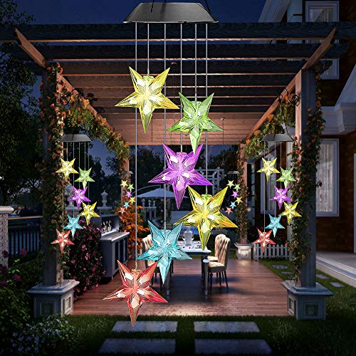 Solar Garden Lights,ELMCHEE Color Changing Wind Chimes Solar Star Mobile LED Portable Waterproof Outdoor Decorative Romantic Wind Bell Light for Patio Yard Garden - Thumbnail 6