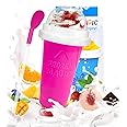 Slushy Maker Cup, DIY Magic Slushy Maker Squeeze Cup, Portable Smoothie Squeeze Cup for Juices, Milk and Ice Cream Make, Double Layers Silica Cup with Lid & Straw for Kids, Friends, Family (Pink)1