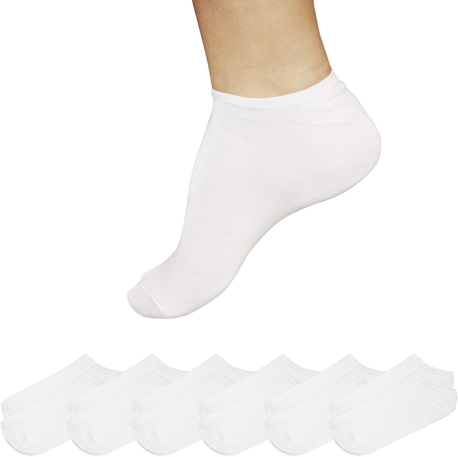 White No Show Socks, Natural Highest Grade Cotton, by Element Socks, 6