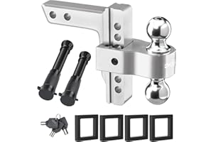 ONSSKI Adjustable Trailer Truck Drop Hitch - Fits 2 Inch Receiver Only, Drop Dual Ball Mount 2" and 2-5/16" Up to 12,500 LBS GTW, Heavy Duty Aluminum Towing Hitch (Drop 6 Sliver)