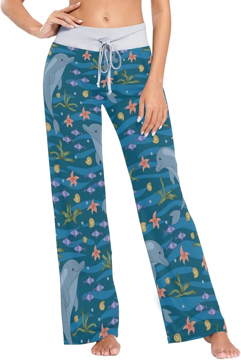 NTMCXFW Women's Pajama Pants,Cartoon Dolphins The Sea Drawstring