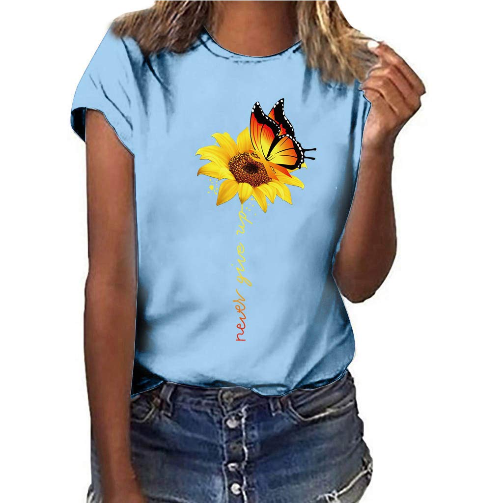 Women Blouse Short T Shirt Sleeve High Heels Printed Tops Beach Casual Loose Top