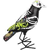 Needzo Dia De Los Muertos Sugar Skull Bird, Multicolor Ofrenda Altar Decoration, Day of The Dead Halloween Figurine, 4.75 Inches