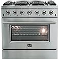 FORNO Galiano Full Gas 36" Inch. Freestanding Range with 6 Sealed Burners Cooktop - 5.36 Cu. Ft. Convection Oven Capacity - Stainless Steel Heavy Duty Cast Iron Grates.