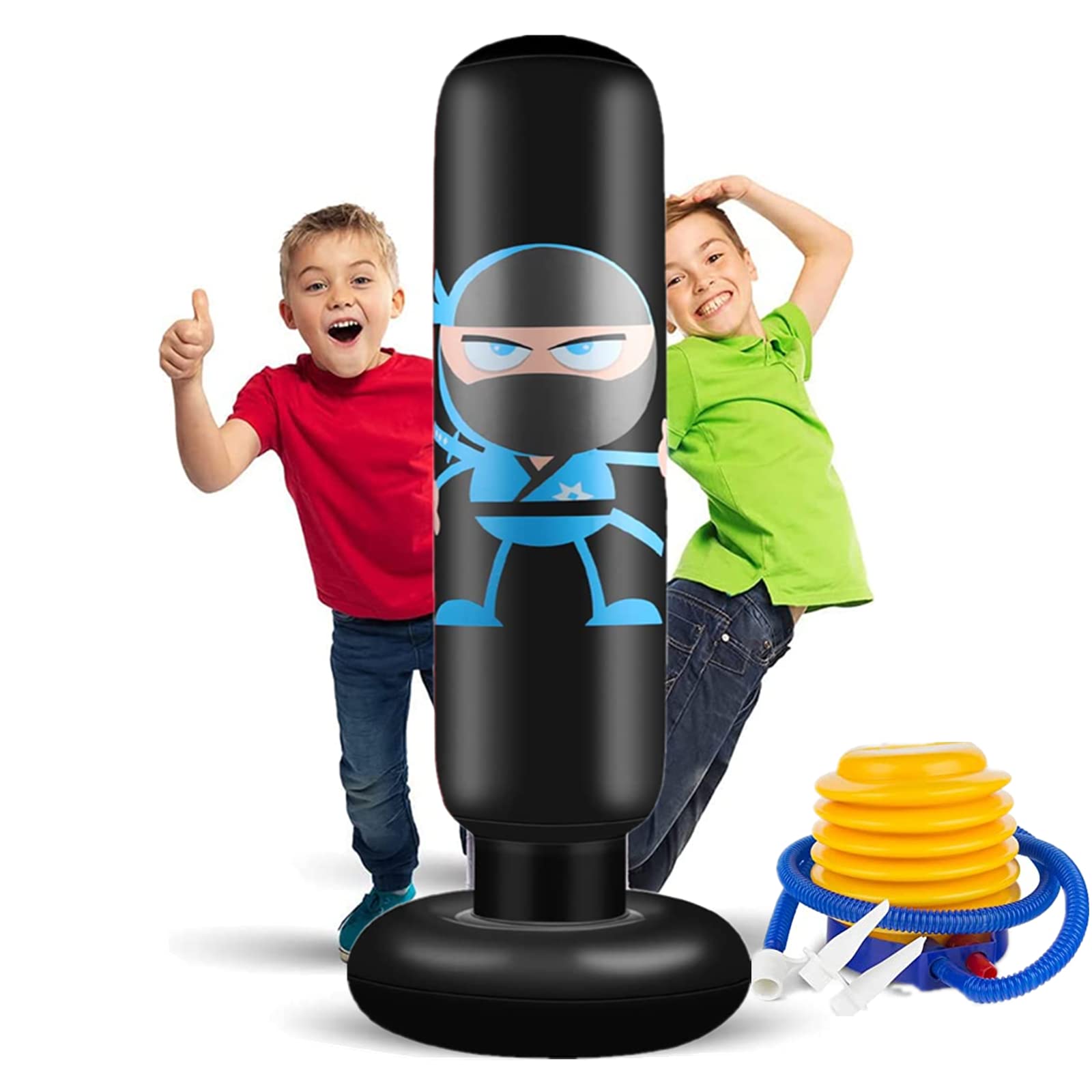 EIVONDA Punching Bag for Kids - 160cm Inflatable Ninja Boxing Bag with Air Pump - Kids Punching Bags for Practicing MMA, Karate, Taekwondo and to Relieve Pent Up Energy - New Ninja Black