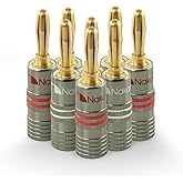 Nakamichi Ultimate Series 24K Gold Plated Beryllium Red Copper Banana Plug 12-18 AWG Gauge Size 4mm Connector for Speakers Wire Amplifiers Hi-Fi Sound Systems (8 Pcs (4-Pairs), Banana Plugs)