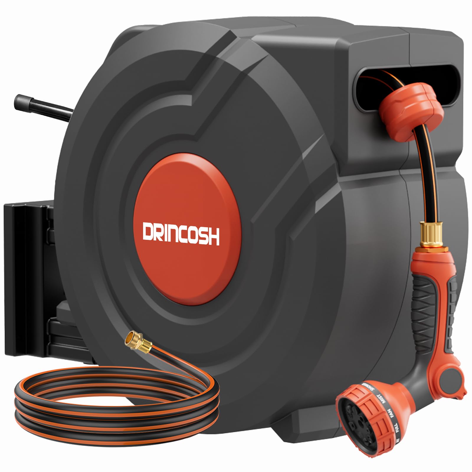 Retractable Garden Hose 155 ft x 1/2 inch Heavy Duty Wall-Mounted Hose Reels 180° Swivel Automatic Slow Return Any Length Lock 9 Pattern Nozzle UV Resistant Image