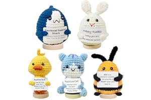 AicooFest 5PCS Positive Crochet Animals Potato Emotional Support Pickle Crochet Duck Doll Shark Room Decor Mini Funny Knitted Office Handmade Gifts for Women Men Girlfriend Boyfriends Birthday