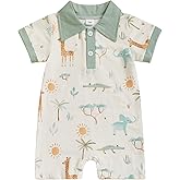 Doisbetthsay Baby Boy Summer Romper Golf Embroidered Contrast Color Button Collared Short Sleeve Infant Jumpsuit
