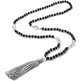 BALIBALI 6MM Mala Beads Necklace Natural Stone Meditation Statement Necklace Japa Yoga Rosary Prayer Charm Beaded Tassel Necklace