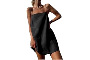 Linen Mini Dress Women Spaghetti Strap Summer Dress Loose Sleeveless Beachwear A-Line Casual Dress Short Cami Dress
