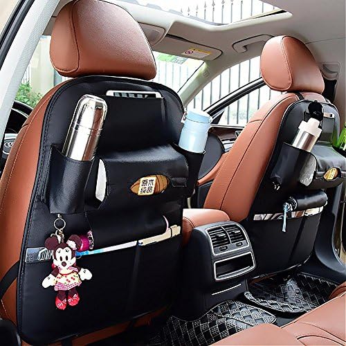 Elecrelive Leather Car Seat Back Organizers Drinks Holder Travel Storage Bag Multi-Pockets Heat-Preservation Auto Seats Storage Organizers (Black)