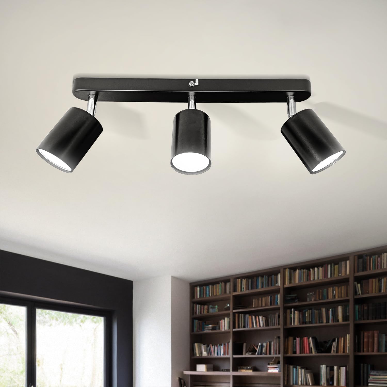 Sweier 3 Way Adjustable Ceiling Spotlight, Ceiling Strip Light (Matte Black) 3x5W Cool White 6000K GU10 Ceiling Light (Light Source Included) Can be Mounted on Ceiling or Wall Spotlights