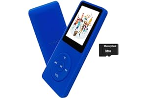 ARUNGO MP3 Player 32GB with Speaker Earphone Portable Mini Blue Music Player Support Voice Recorder E-Book 1.8 inch HD Screen Support up to 128GB