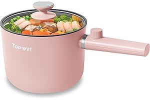 Topwit Hot Pot Electric, 1.5L Ramen Cooker, Portable Non-Stick Frying Pan, Electric Pot for Pasta, Steak, BPA Free, Electric Cooker with Dual Power Control, Over-Heating & Boil Dry Protection, Pink