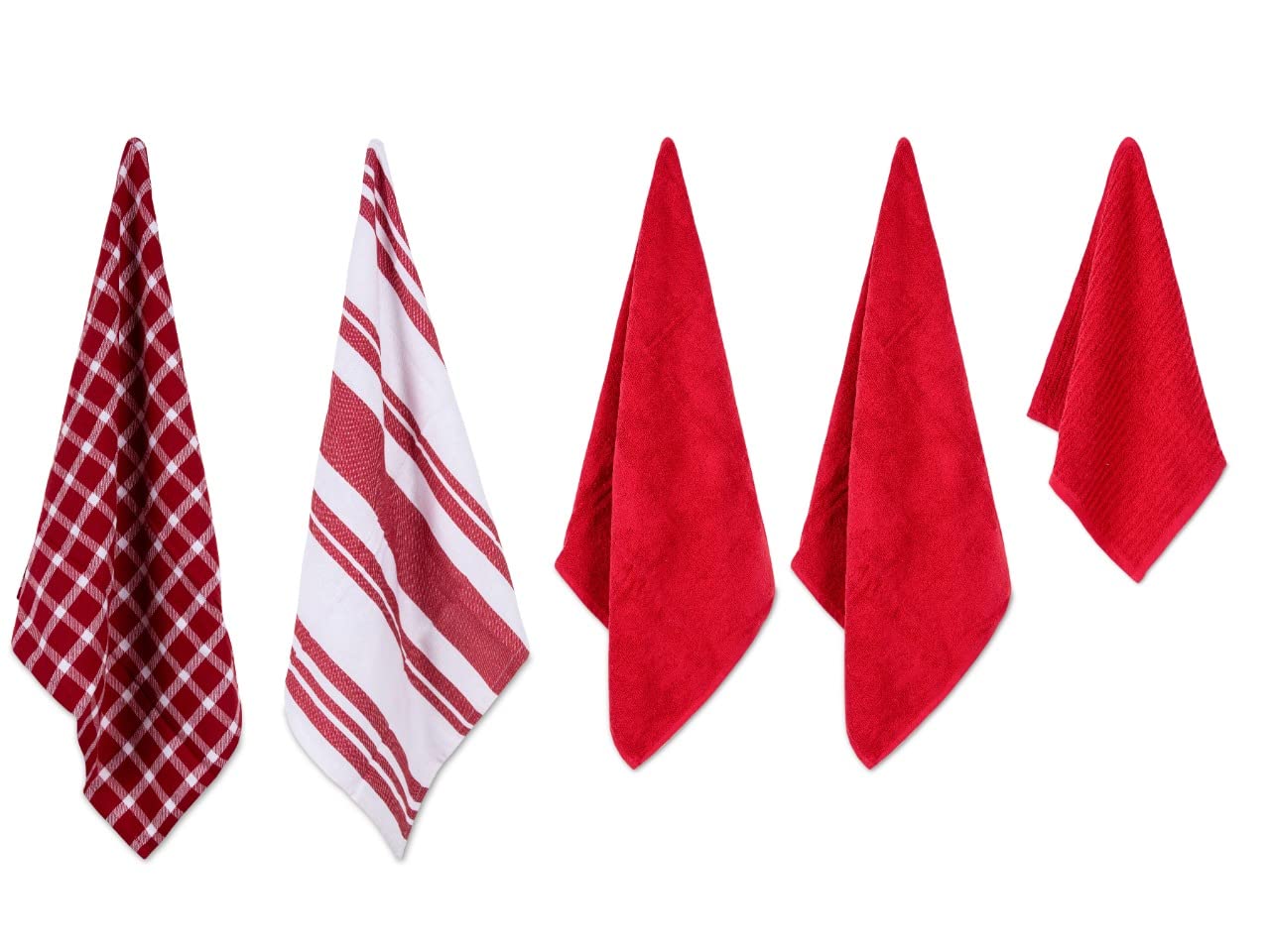 Pagnanno.–Hotel Quality Kitchen & Waffle Weave tea towels–Professional Grade Cotton 45x70cm|Super Absorbent Fast Drying Dish Towels, Kitchen and Bar Towels (Pack of 5 (60x60, 50x50, 30x30cm), Red)