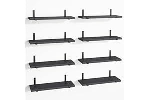 Fixwal Floating Shelves, Rustic Wood Wall Shelves Set of 8, Farmhouse Wall Decor for Bedroom, Living Room, Kitchen and Bathroom (Black)