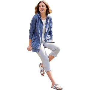 Woman Within Zip Front Hoodie Jacket Long Oversized Fleece Jacket