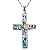 POPLYKE Cross Necklace for Women 925 Sterling Sliver Abalone Shell Cross Necklace Pendant Christian Jewelry for Women