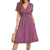 WEACZZY Women's Summer Short Sleeve Casual Dresses V-Neck Floral Party Dress with Pockets