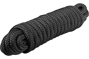 J-FM TWNTHSD 3/4" x 25 ft Nylon Dock Lines - Double Braid, 16" Loop, Premium Boat Dock Ropes - Black, 1 Pack