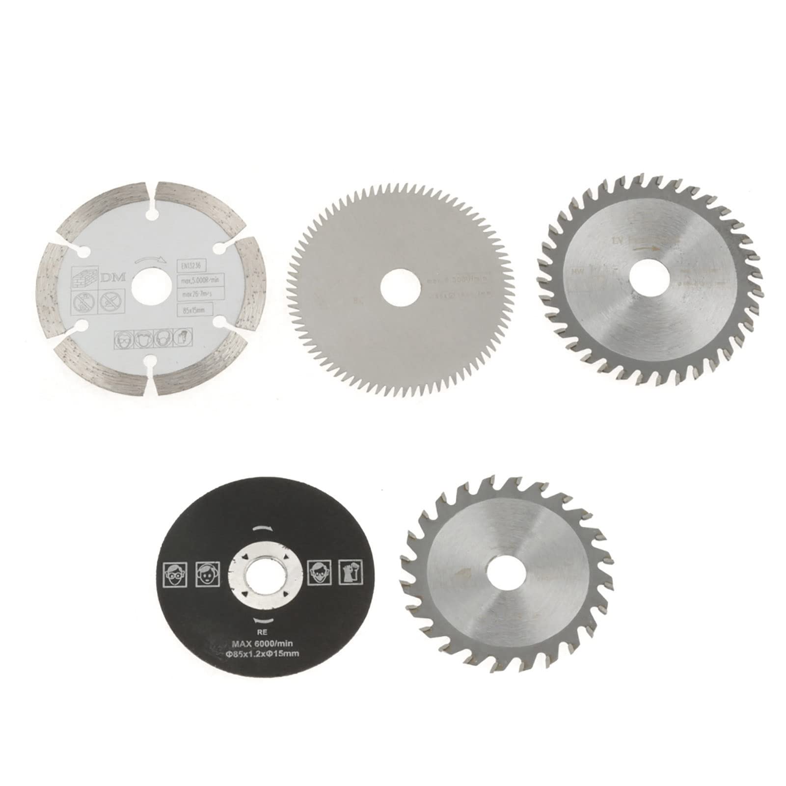 Bewinner 5Pcs 85mm Inner Diameter 15mm Mini Carbide Circular Saw Blade for Cutting Tool 24 teeth TCT/36 Teeth Plastic/80 Teeth HSS/Diamond/Resin Saw Blade,
