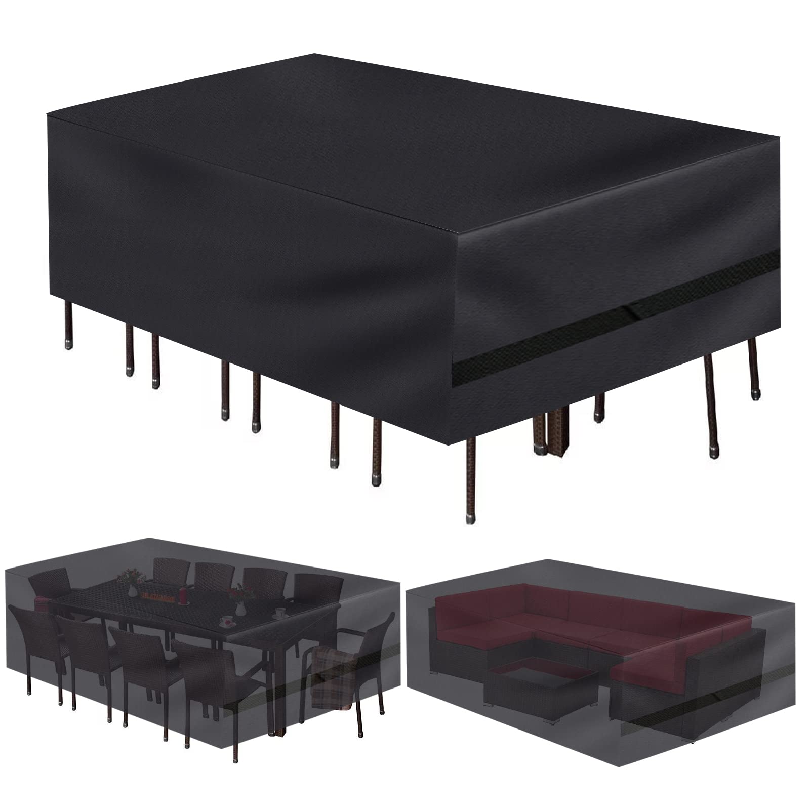 Fireowl Garden Furniture Covers Waterproof: 600D Oxford Fabric Heavy Duty Protect from UV Rays, Heavy Rain, Dust Easy to Clean - 270x180x89cm Rectangular Large Rattan Patio Furniture Cover