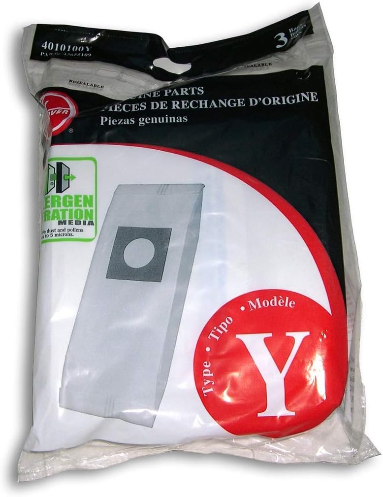 Hoover Type Y Allergen Bags, for WindTunnel Vacuum Cleaners, 3-Pack, 4010100Y, White - Vacuum Bags Upright