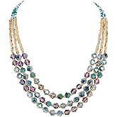 Bocar Necklace for Women, 3 Layer Beaded Necklace Crystal Beads Strand Fashion Jewelry, Party Gifts for Her