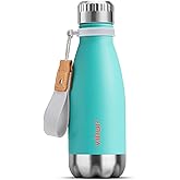 VINUR Small Water Bottle- 9 oz Stainless Steel Vacuum Insulated Leak Proof Water Bottle for kids Travel-Cola Shape Reusable Flask with Carry Rope for Girl, Teal