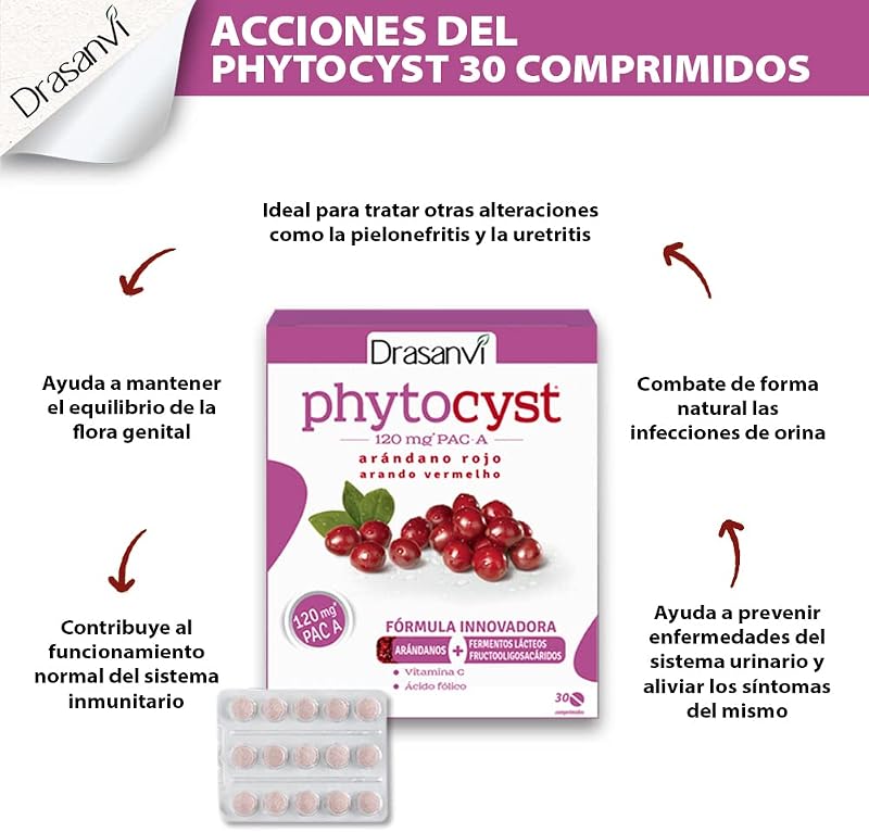 Drasanvi PHYTOCYST con Arándano Rojo Americano 120 mg PAC-A | para el Sistema Inmunitario y Urinario| con Arándano Rojo y Vitamina C | 30 Comprimidos — foto 4 de 6