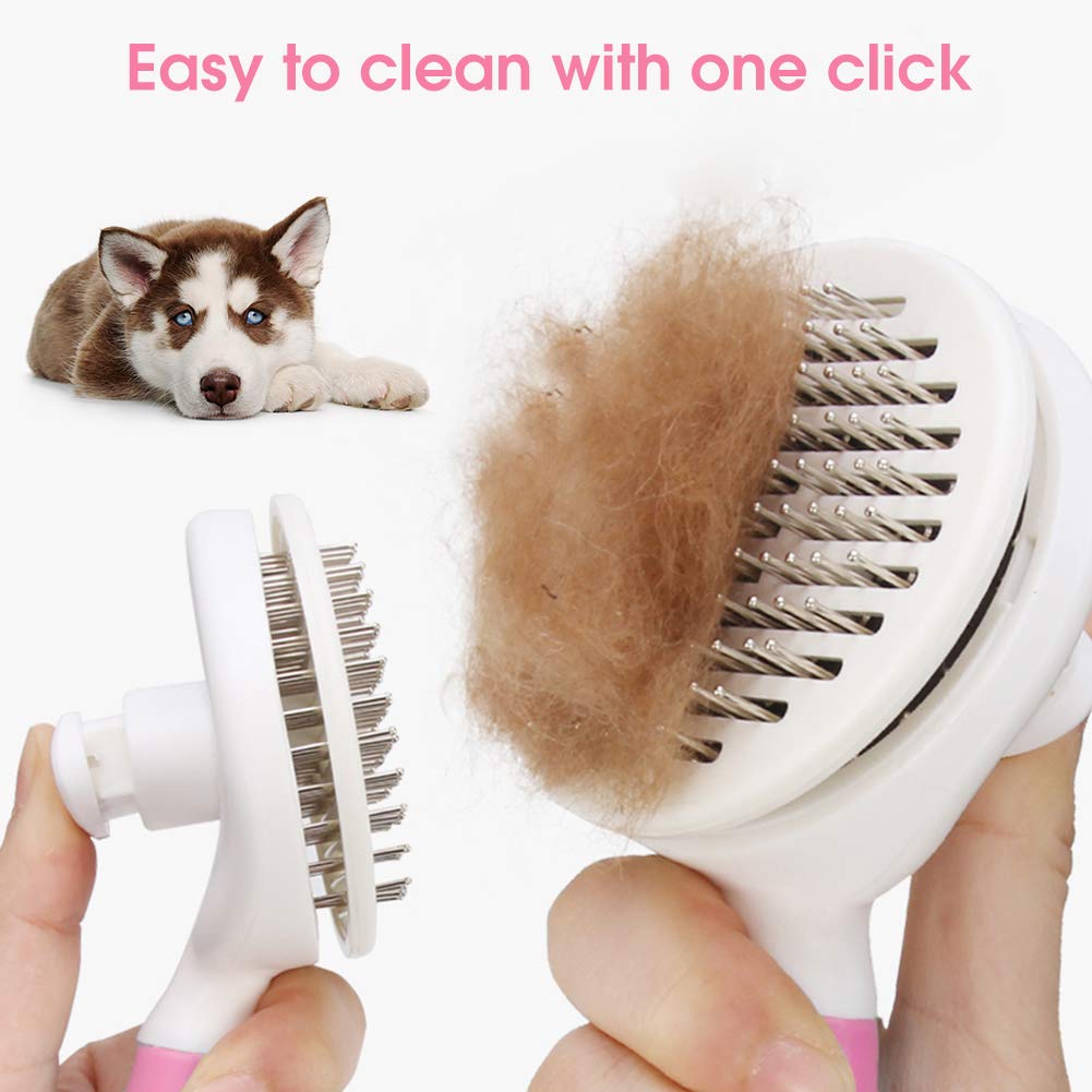 Dog Brush Cat Brush Dog Grooming Brushes Dog Hair Brush with Rounded Pin Comfortable Self Cleaning Pet Brush for Dogs and Cats with Long or Short Hair Blood Circulation Massage Skin-Friendly Pink
