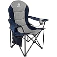 Coastrail Outdoor Camping Chair Oversized Padded Folding Quad Arm Chairs with Lumbar Back Support, Cooler Bag, Cup Holder & S