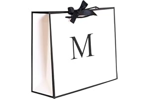 QLSKO Initial Gift Bag with Bow Ribbon Personalized Horizontal Paper Bag Monogrammed Birthday Gifts for Women Men (M-Medium)