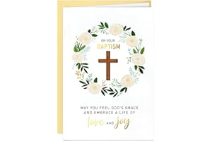 DISJOURNEY Baptism Card - Real Wood Cross Baptism Card Religious Gifts with Envelope for Boys Girls Adults Women Men, Seal St