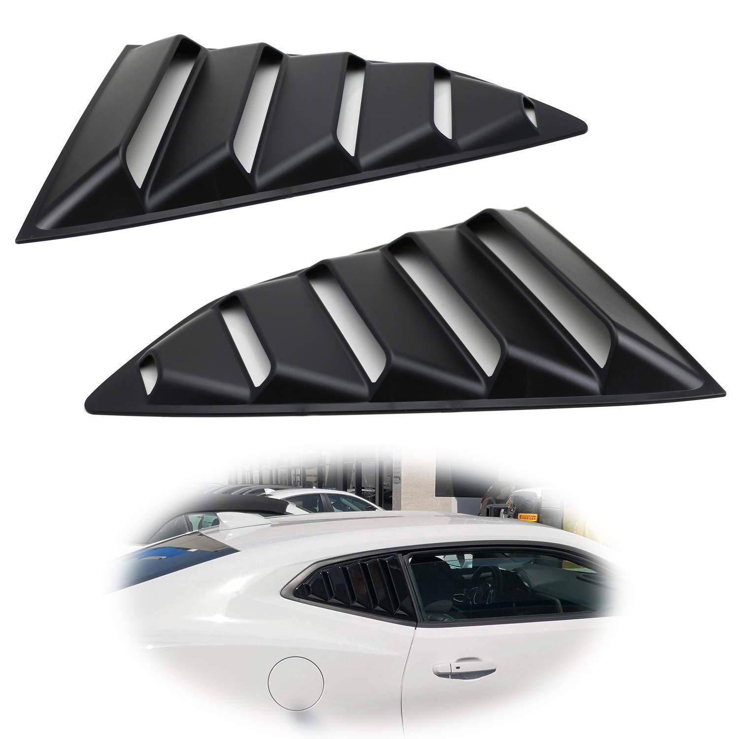 iJDMTOY Left/Right Black Finish Racing Style Rear Side Window Scoop Air Vent/Louver Shades Compatible With 2016-up Chevy Camaro