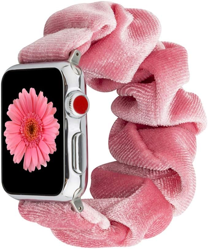Scrunchie Elastic Band Compatible for Apple Watch Band 38mm 40mm 42mm 44mm, women Cloth Cow Print Replacement Wristband for IWatch Series 6 5 3 4 2 1, 38mm 40mm Pink